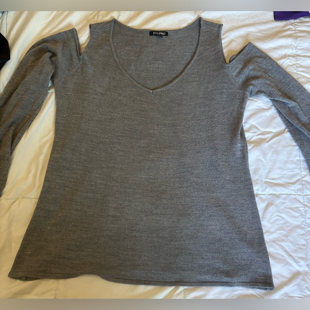 Roz & Ali Gray Cold Shoulder Sweater